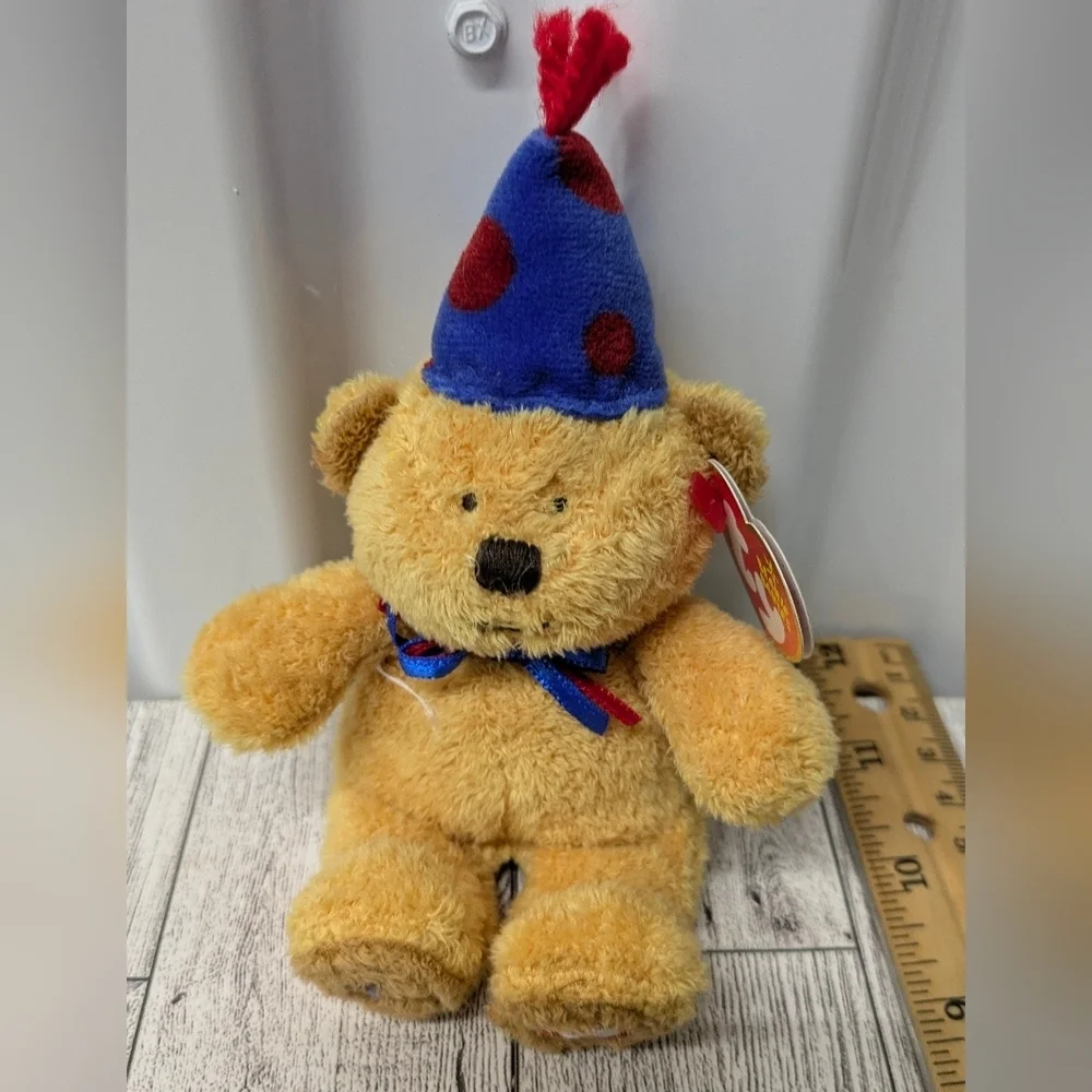 Ty Plush Bear with Blue and Red Party Hat